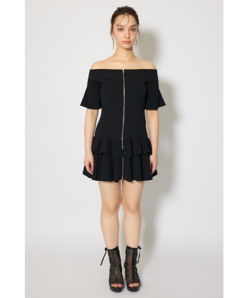rienda(リエンダ)の「オフショルフロントジップニットミニワンピース 春服 夏服 半袖(ワンピース・レディース・ブラック/グレー/パープル・FREE)」の10枚目の写真