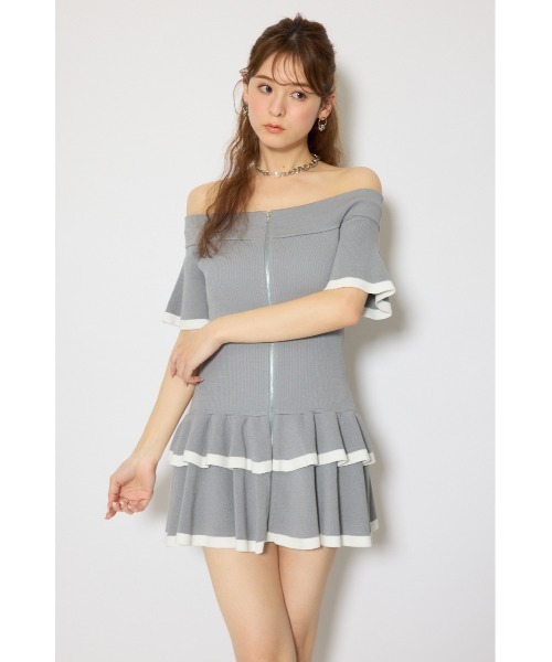 rienda(リエンダ)の「オフショルフロントジップニットミニワンピース 春服 夏服 半袖(ワンピース・レディース・ブラック/グレー/パープル・FREE)」の11枚目の写真