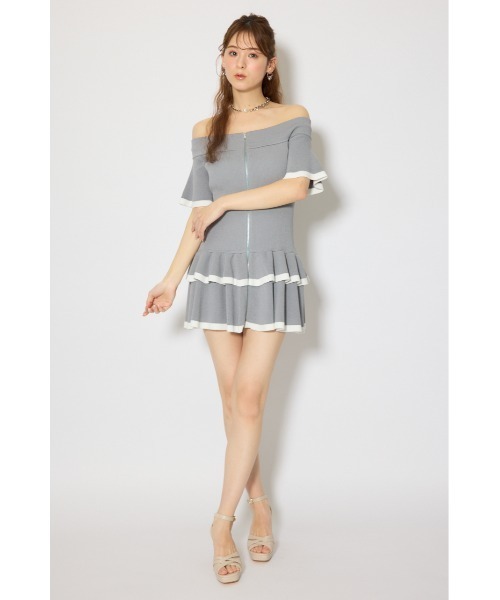 rienda(リエンダ)の「オフショルフロントジップニットミニワンピース 春服 夏服 半袖(ワンピース・レディース・ブラック/グレー/パープル・FREE)」の12枚目の写真