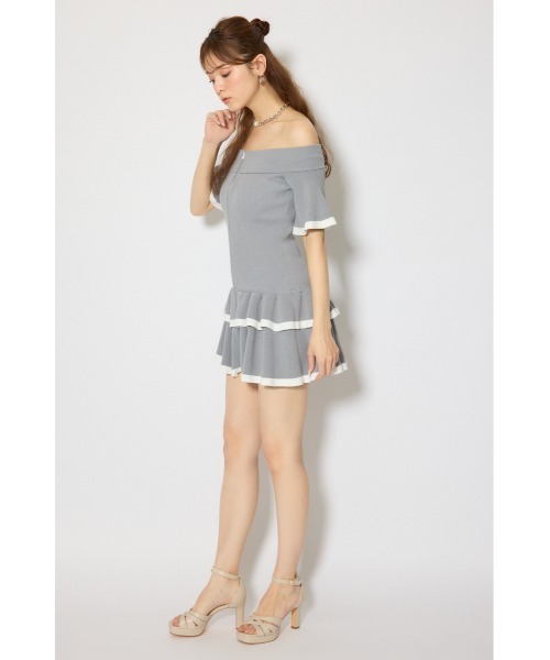 rienda(リエンダ)の「オフショルフロントジップニットミニワンピース 春服 夏服 半袖(ワンピース・レディース・ブラック/グレー/パープル・FREE)」の13枚目の写真