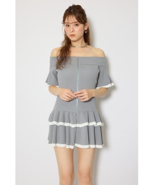 rienda(リエンダ)の「オフショルフロントジップニットミニワンピース 春服 夏服 半袖(ワンピース・レディース・ブラック/グレー/パープル・FREE)」の14枚目の写真
