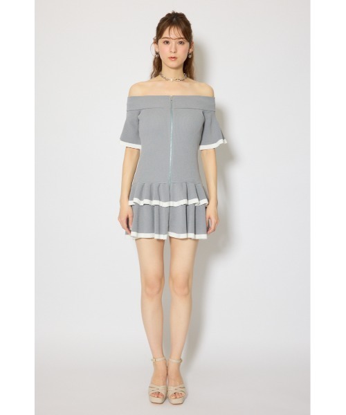 rienda(リエンダ)の「オフショルフロントジップニットミニワンピース 春服 夏服 半袖(ワンピース・レディース・ブラック/グレー/パープル・FREE)」の17枚目の写真