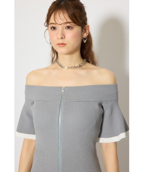 rienda(リエンダ)の「オフショルフロントジップニットミニワンピース 春服 夏服 半袖(ワンピース・レディース・ブラック/グレー/パープル・FREE)」の20枚目の写真