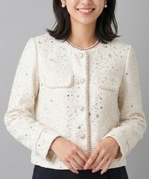 Lana821（ラナハニー）の「縁取りパールアクセント ツイードコート（ノーカラージャケット）」