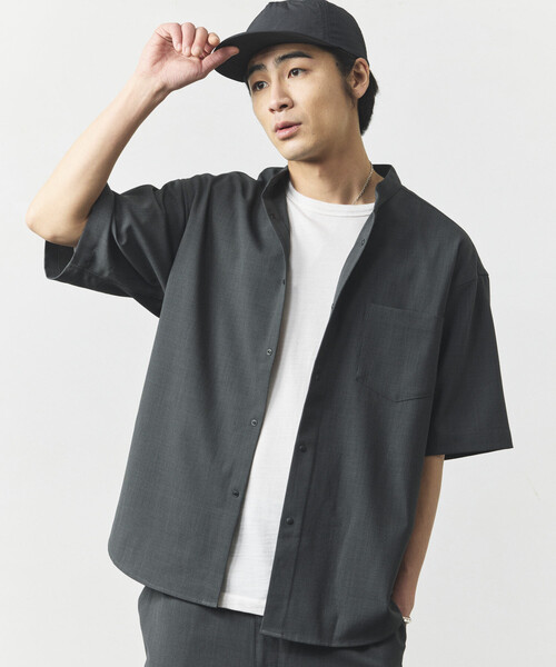 FREAK'S STORE(フリークスストア)の「速乾素材 リラックスフィット バンドカラーシャツ ショートスリーブ リネン風/LINEN LIKE BAND SS SHT(シャツ/ブラウス・メンズ・チャコールグレー/ブラック/ブラウン/オフホワイト・SMALL/MEDIUM/LARGE)」の14枚目の写真