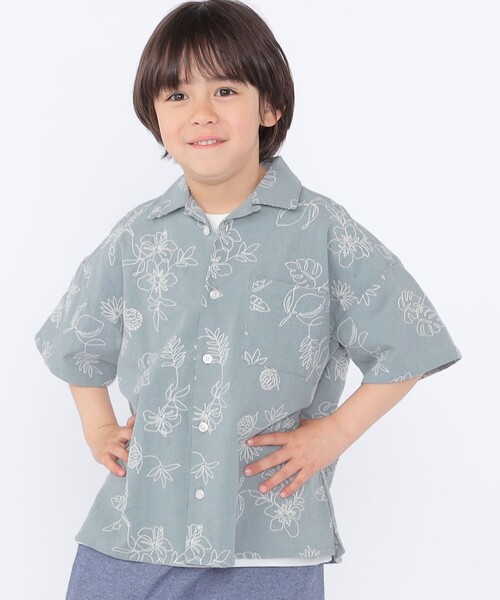 SHIPS(シップス)の「SHIPS KIDS:100~130cm /エンブロイダリー オープンカラー シャツ(シャツ/ブラウス・キッズ・アイボリー/ライトブルー・110/100/130/120)」の1枚目の写真