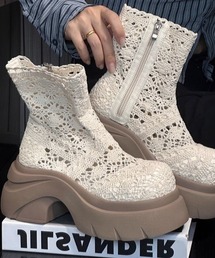 Sibra（シブラ）の「8cm厚底 透かし編みレースブーツ 夏用 通気性 サイドジップ（ブーツ）」