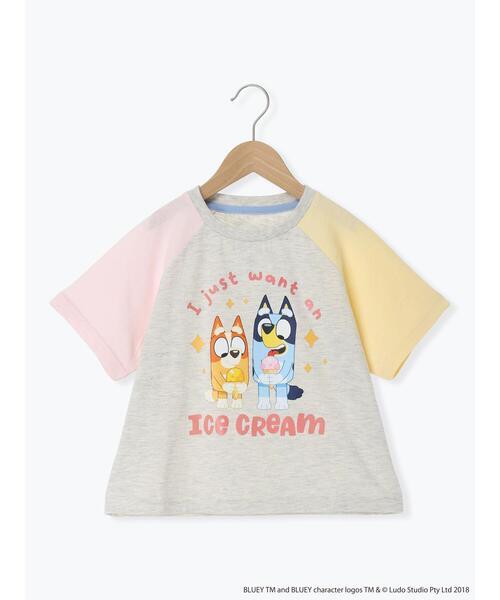 Samansa Mos2 Lagom(サマンサモスモスラーゴム)の「【ブルーイ】配色ラグランプリントTシャツ(Tシャツ/カットソー・キッズ・サックスブルー/オートミール・100/120/95/130/110)」の2枚目の写真
