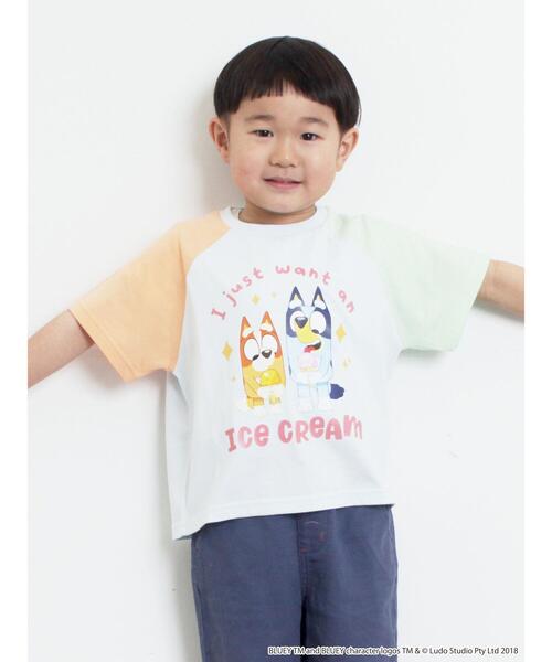 Samansa Mos2 Lagom(サマンサモスモスラーゴム)の「【ブルーイ】配色ラグランプリントTシャツ(Tシャツ/カットソー・キッズ・サックスブルー/オートミール・100/120/95/130/110)」の3枚目の写真