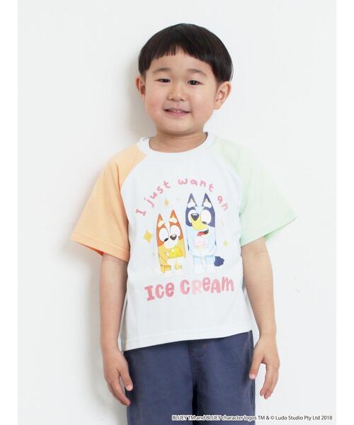 Samansa Mos2 Lagom(サマンサモスモスラーゴム)の「【ブルーイ】配色ラグランプリントTシャツ(Tシャツ/カットソー・キッズ・サックスブルー/オートミール・100/120/95/130/110)」の4枚目の写真