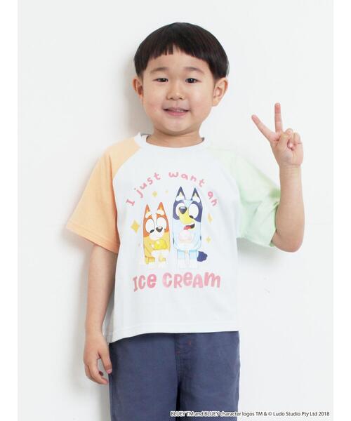 Samansa Mos2 Lagom(サマンサモスモスラーゴム)の「【ブルーイ】配色ラグランプリントTシャツ(Tシャツ/カットソー・キッズ・サックスブルー/オートミール・100/120/95/130/110)」の5枚目の写真