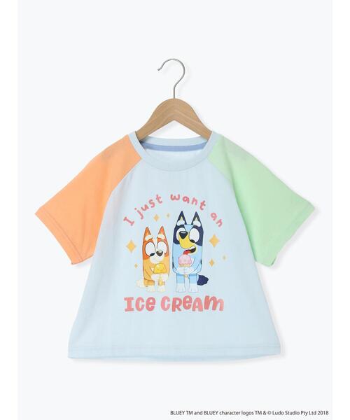 Samansa Mos2 Lagom(サマンサモスモスラーゴム)の「【ブルーイ】配色ラグランプリントTシャツ(Tシャツ/カットソー・キッズ・サックスブルー/オートミール・100/120/95/130/110)」の19枚目の写真