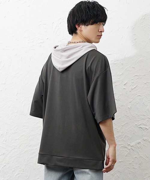 MinoriTY(マイノリティ)の「【MinoriTY】ビッグシルエット配色5分袖パーカー メンズ 春服 夏服 ユニセックス(パーカー・メンズ・グレー/チャコール・S/L/M)」の6枚目の写真