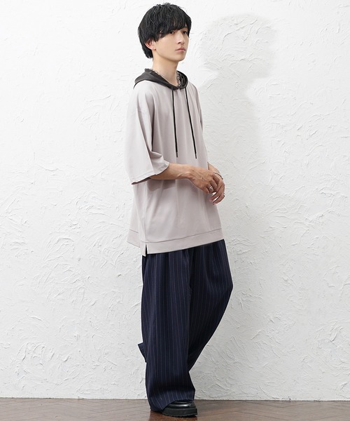 MinoriTY(マイノリティ)の「【MinoriTY】ビッグシルエット配色5分袖パーカー メンズ 春服 夏服 ユニセックス(パーカー・メンズ・グレー/チャコール・S/L/M)」の15枚目の写真