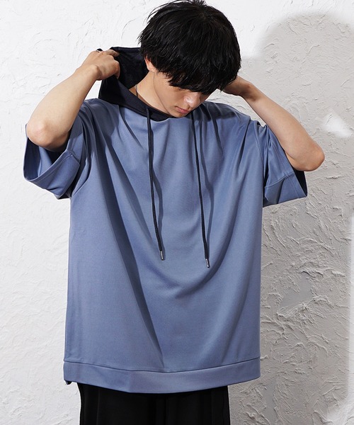 MinoriTY(マイノリティ)の「【MinoriTY】ビッグシルエット配色5分袖パーカー メンズ 春服 夏服 ユニセックス(パーカー・メンズ・グレー/チャコール/ネイビー/ブルーグレー・S/L/M)」の8枚目の写真