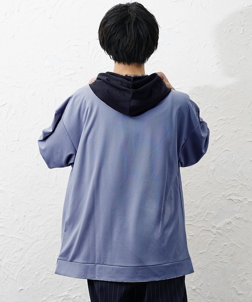 MinoriTY(マイノリティ)の「【MinoriTY】ビッグシルエット配色5分袖パーカー メンズ 春服 夏服 ユニセックス(パーカー・メンズ・グレー/チャコール/ネイビー/ブルーグレー・S/L/M)」の7枚目の写真