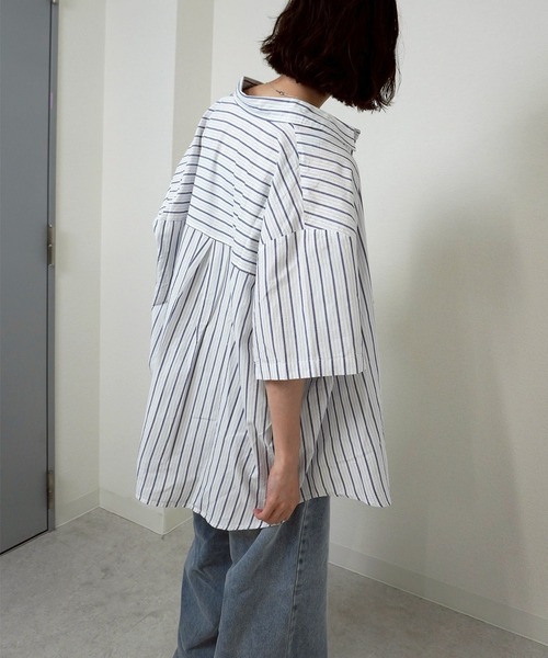 gossara（ゴサラ）の「【表情のある素材感】ストライプシャツ（シャツ/ブラウス・レディース・ライトブルー/ホワイト・FREE）」の15枚目の写真
