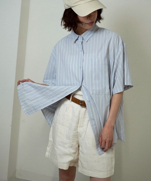 gossara（ゴサラ）の「【表情のある素材感】ストライプシャツ（シャツ/ブラウス・レディース・ライトブルー/ホワイト・FREE）」の12枚目の写真