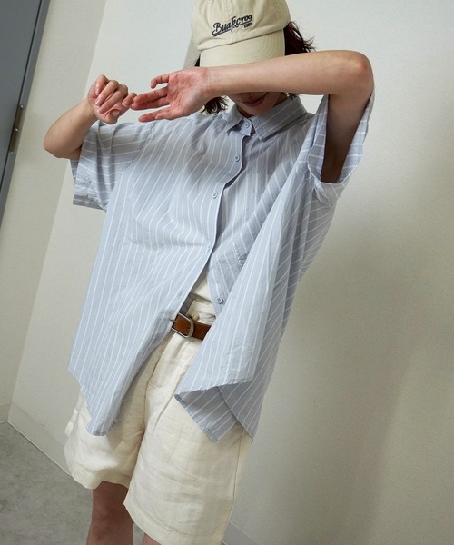 gossara（ゴサラ）の「【表情のある素材感】ストライプシャツ（シャツ/ブラウス・レディース・ライトブルー/ホワイト・FREE）」の11枚目の写真