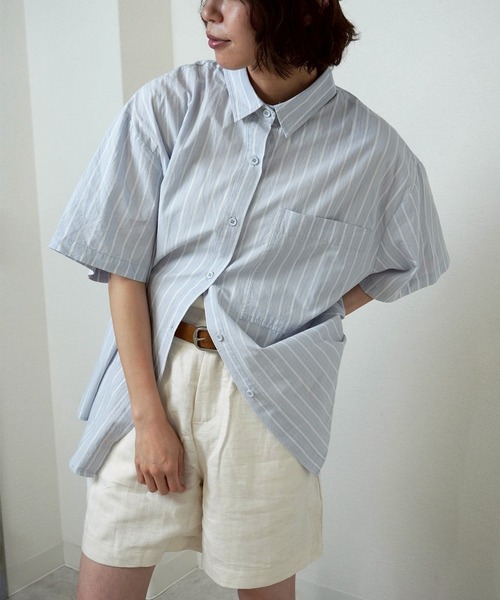 gossara（ゴサラ）の「【表情のある素材感】ストライプシャツ（シャツ/ブラウス・レディース・ライトブルー/ホワイト・FREE）」の13枚目の写真