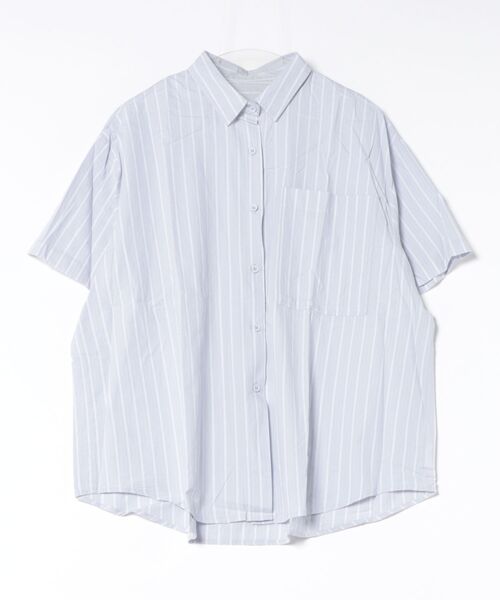 gossara（ゴサラ）の「【表情のある素材感】ストライプシャツ（シャツ/ブラウス・レディース・ライトブルー/ホワイト・FREE）」の3枚目の写真