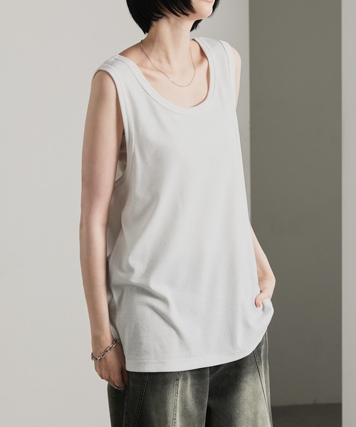 cussil(クシル)の「【cussil/クシル】〈吸水速乾・UVカット〉レイヤードリブタンクトップ(タンクトップ・メンズ・ホワイト/ブラック・L/S/M)」の1枚目の写真