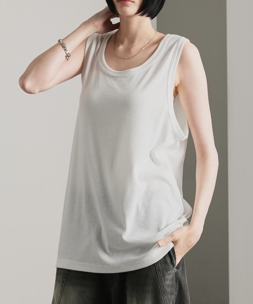 cussil(クシル)の「【cussil/クシル】〈吸水速乾・UVカット〉レイヤードリブタンクトップ(タンクトップ・メンズ・ホワイト/ブラック・L/S/M)」の16枚目の写真