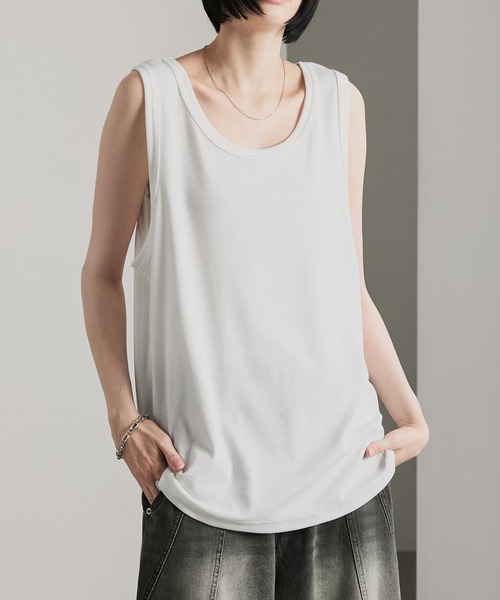 cussil(クシル)の「【cussil/クシル】〈吸水速乾・UVカット〉レイヤードリブタンクトップ(タンクトップ・メンズ・ホワイト/ブラック・L/S/M)」の17枚目の写真