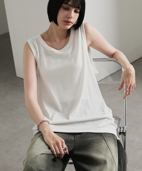 cussil(クシル)の「【cussil/クシル】〈吸水速乾・UVカット〉レイヤードリブタンクトップ(タンクトップ・メンズ・ホワイト/ブラック・L/S/M)」の20枚目の写真