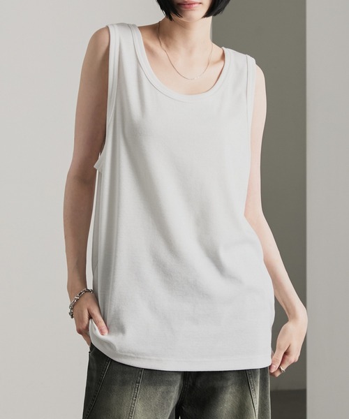 cussil(クシル)の「【cussil/クシル】〈吸水速乾・UVカット〉レイヤードリブタンクトップ(タンクトップ・メンズ・ホワイト/ブラック・L/S/M)」の15枚目の写真