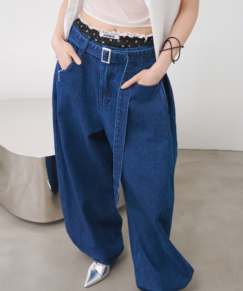 SOEMIN(ソミン)の「Barrel tuck denim/ベルト付きバレルレッグデニムパンツ(デニムパンツ・レディース・インディゴブルー・S/M)」の22枚目の写真