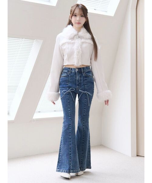 EATME（イートミー）の「ドロストリボンデニムパンツ（デニムパンツ・レディース・ライトブルー/ブラック/ブルー・SMALL/MEDIUM）」の4枚目の写真