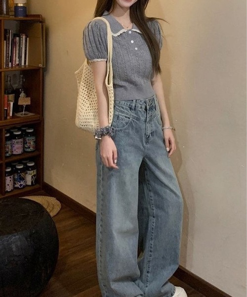 MAISON DE THERESE(メゾン ド テレーズ)の「【2026春夏新作】襟付き配色フリル パフスリーブケーブルポロニットTシャツ(Tシャツ/カットソー・レディース・PINK/アイボリー/GRAY・FREE)」の17枚目の写真