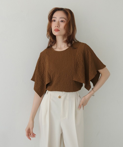 CLEIO（クレイオ）の「【CLEIO】ふくれジャガードケープスリーブプルオーバー BUBBLE JACQUARD CAPE SLEEVE PULLOVER（Tシャツ/カットソー・レディース・ブラック/ブラウン/アイボリー・FREE）」の20枚目の写真
