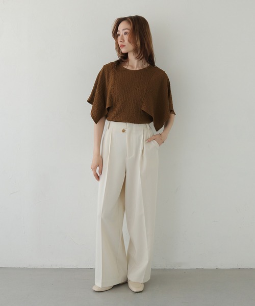 CLEIO（クレイオ）の「【CLEIO】ふくれジャガードケープスリーブプルオーバー BUBBLE JACQUARD CAPE SLEEVE PULLOVER（Tシャツ/カットソー・レディース・ブラック/ブラウン/アイボリー・FREE）」の16枚目の写真