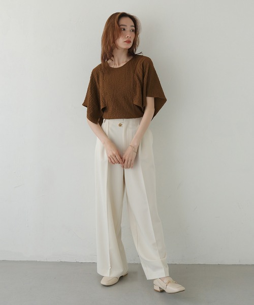 CLEIO（クレイオ）の「【CLEIO】ふくれジャガードケープスリーブプルオーバー BUBBLE JACQUARD CAPE SLEEVE PULLOVER（Tシャツ/カットソー・レディース・ブラック/ブラウン/アイボリー・FREE）」の15枚目の写真