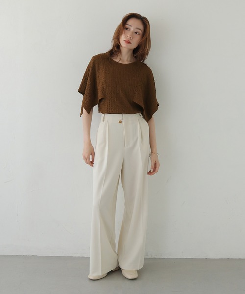 CLEIO（クレイオ）の「【CLEIO】ふくれジャガードケープスリーブプルオーバー BUBBLE JACQUARD CAPE SLEEVE PULLOVER（Tシャツ/カットソー・レディース・ブラック/ブラウン/アイボリー・FREE）」の14枚目の写真