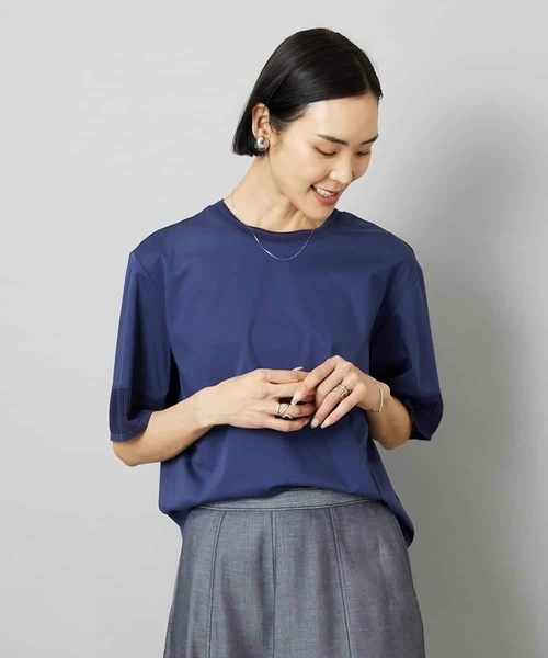 MICHEL KLEIN(ミッシェル・クラン)の「袖口メッシュプルオーバー(Tシャツ/カットソー・レディース・ホワイト/ブルー/ブラック・40/38)」の3枚目の写真