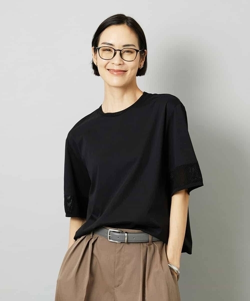 MICHEL KLEIN(ミッシェル・クラン)の「袖口メッシュプルオーバー(Tシャツ/カットソー・レディース・ホワイト/ブルー/ブラック・40/38)」の2枚目の写真
