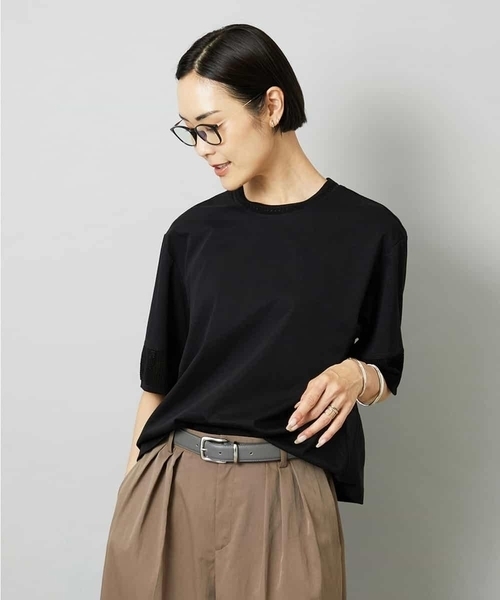 MICHEL KLEIN(ミッシェル・クラン)の「袖口メッシュプルオーバー(Tシャツ/カットソー・レディース・ホワイト/ブルー/ブラック・40/38)」の4枚目の写真