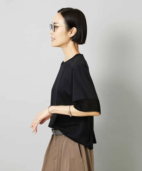 MICHEL KLEIN(ミッシェル・クラン)の「袖口メッシュプルオーバー(Tシャツ/カットソー・レディース・ホワイト/ブルー/ブラック・40/38)」の5枚目の写真