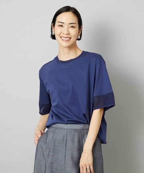 MICHEL KLEIN(ミッシェル・クラン)の「袖口メッシュプルオーバー(Tシャツ/カットソー・レディース・ホワイト/ブルー/ブラック・40/38)」の8枚目の写真