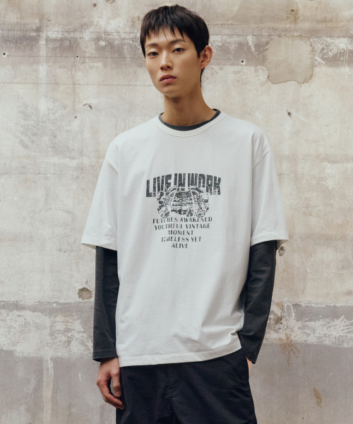 MINDBRIDGE(マインドブリッジ)の「ドゥグッド_グラフィックヴィンテージオーバーサイズ半袖Tシャツ(Tシャツ/カットソー・メンズ・ホワイト・100/105/95)」の4枚目の写真