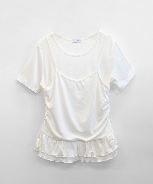 REMUR(レミュール)の「レイヤードキャミティアードフリルTシャツ(Tシャツ/カットソー・レディース・ホワイト/クリーム・FREE)」の15枚目の写真