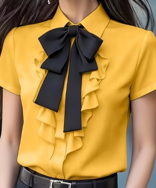 deux amour(ドゥーザムール)の「リボンタイフリル半袖シャツ(Tシャツ/カットソー・レディース・ブラック/ホワイト/レッド/イエロー・FREE)」の7枚目の写真