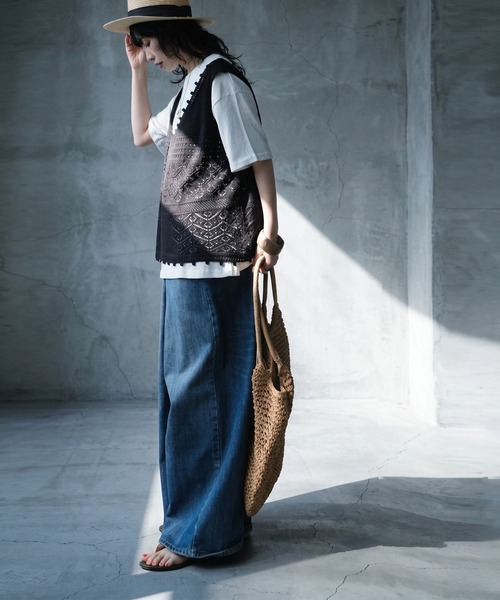 antiqua(アンティカ)の「透かし編み ニットベスト 半袖 Tシャツ レイヤード セット(Tシャツ/カットソー・レディース・ホワイト系その他/グレー系その他・ONESIZE)」の8枚目の写真