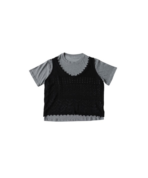 antiqua(アンティカ)の「透かし編み ニットベスト 半袖 Tシャツ レイヤード セット(Tシャツ/カットソー・レディース・ホワイト系その他/グレー系その他・ONESIZE)」の18枚目の写真
