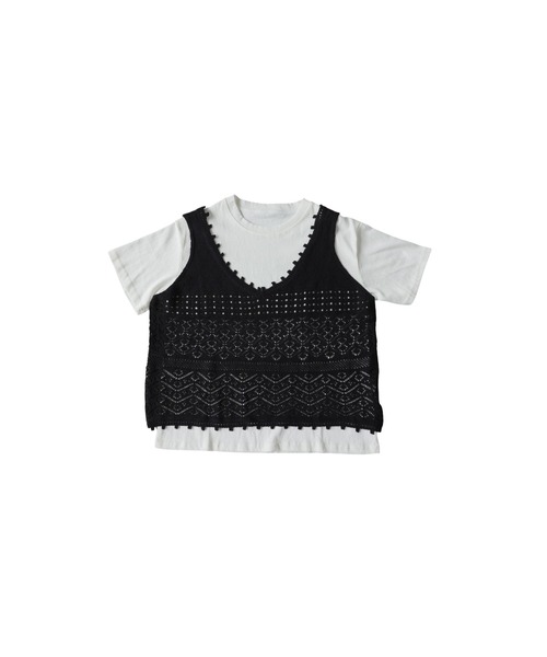 antiqua(アンティカ)の「透かし編み ニットベスト 半袖 Tシャツ レイヤード セット(Tシャツ/カットソー・レディース・ホワイト系その他/グレー系その他・ONESIZE)」の19枚目の写真