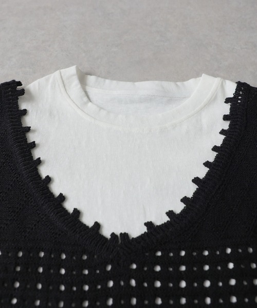 antiqua(アンティカ)の「透かし編み ニットベスト 半袖 Tシャツ レイヤード セット(Tシャツ/カットソー・レディース・ホワイト系その他/グレー系その他・ONESIZE)」の17枚目の写真