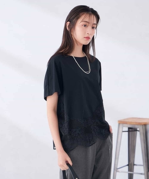 a.v.v（アーヴェヴェ）の「ウェーブレースヘムTシャツ（Tシャツ/カットソー・レディース・ブラウン/ブラック/ホワイト・39）」の11枚目の写真